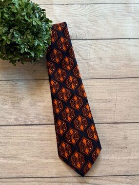 Navy and Orange Geometric Men's Tie - Classic Pattern